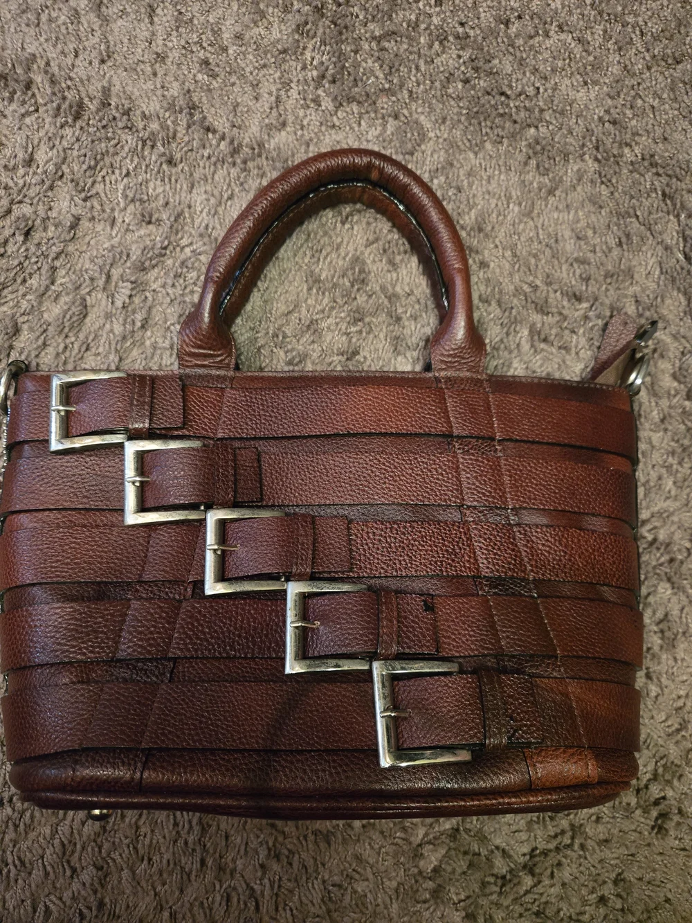 Brown Leather Handbag with Buckle Accents NWOT